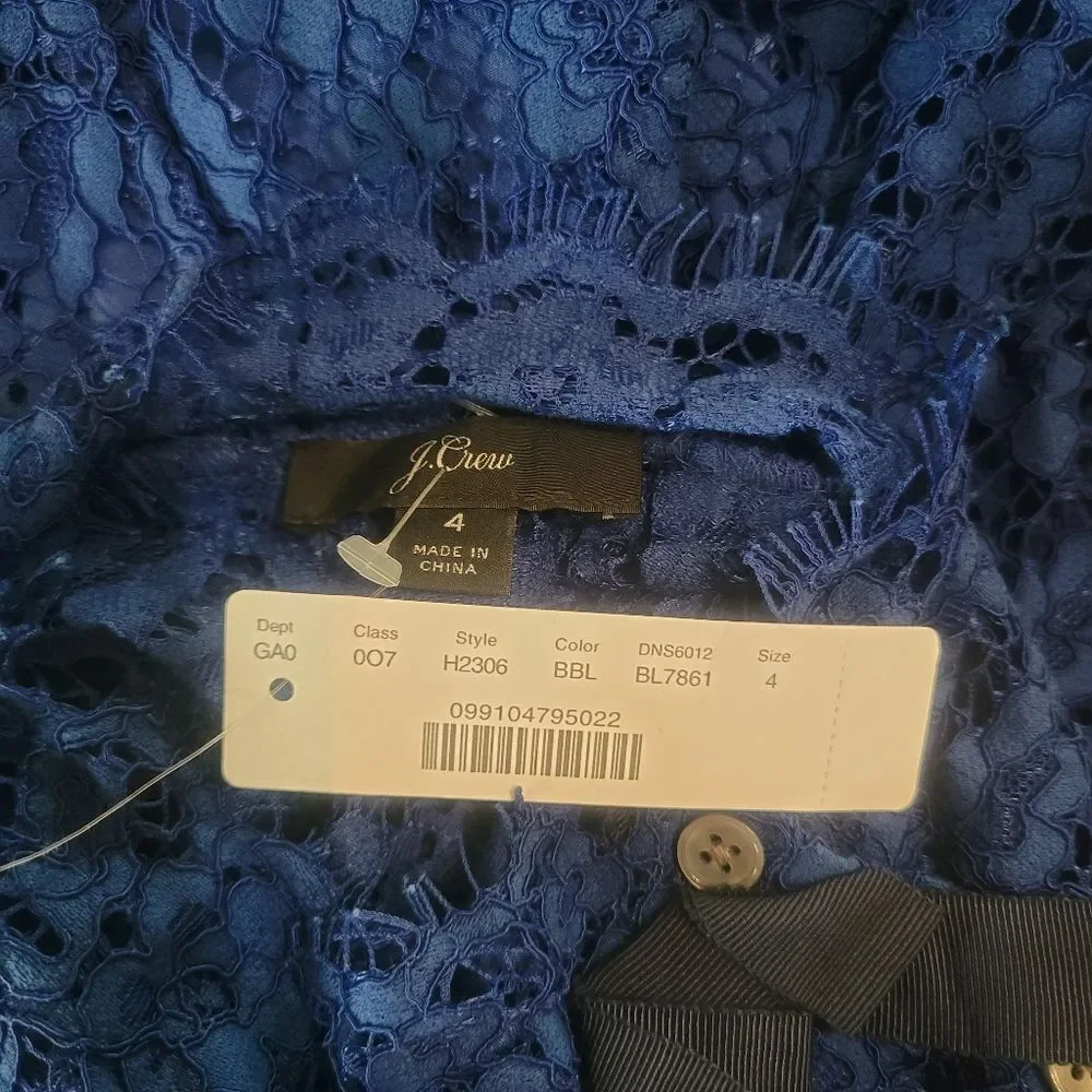 J. Crew Mockneck Top In Floral Lace Size 4 NWT